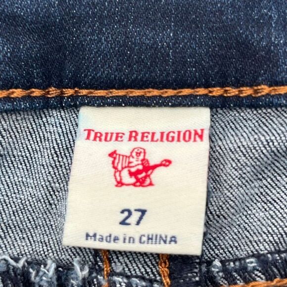 TRUE RELIGION Women’s Jeans Size 27 Blue Halle Mid Rise Capri Distressed Skinny - Picture 5 of 16